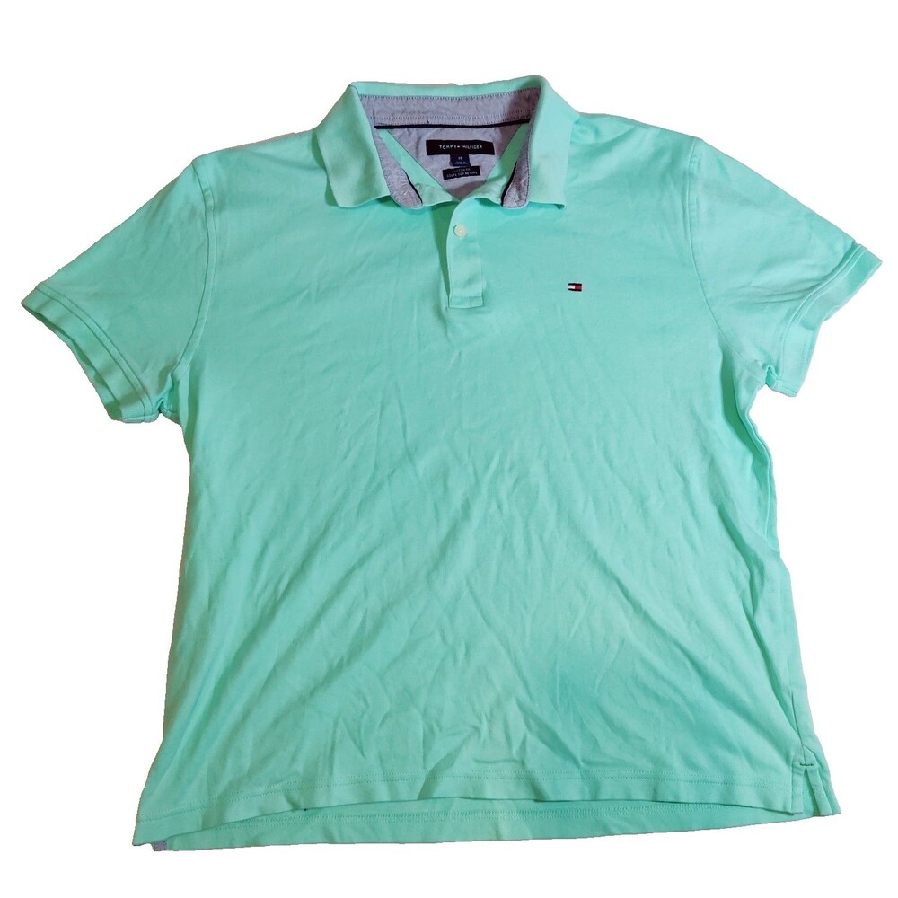 Tommy Hilfiger Polo Shirt Boys M Green 100% Cotton Custom Fit Logo Collared